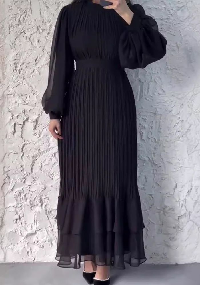Robe Plissée à Panneaux en Maille Unie pour Femmes - Mode Automne