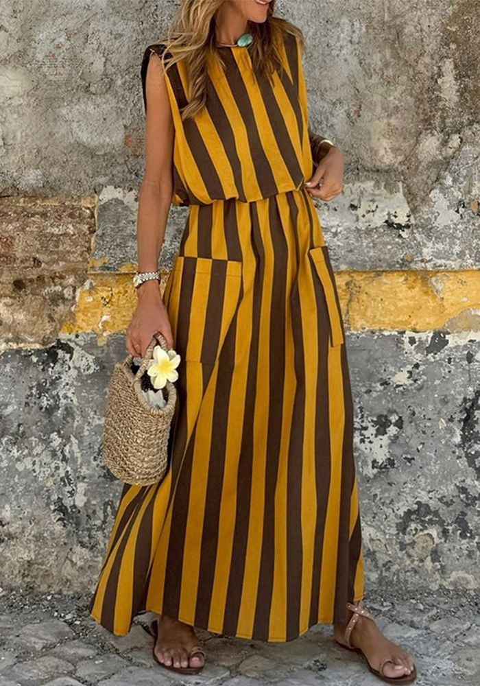 Robe sans manches à rayures pour femmes