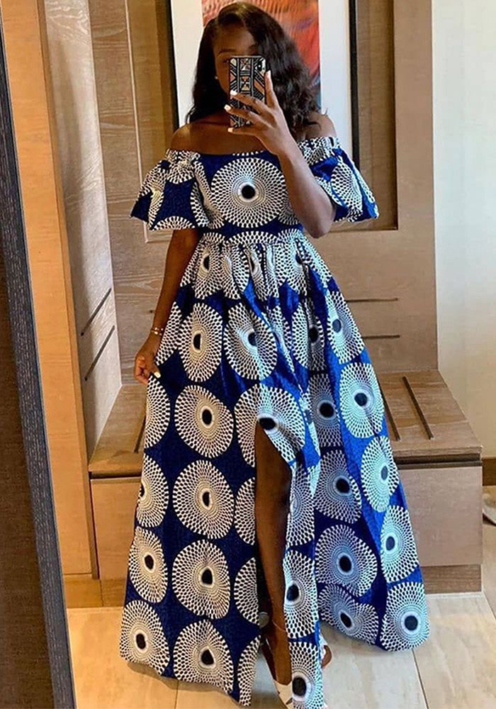 robe maxi à imprimé printemps été à épaules dénudées et taille slim fendue