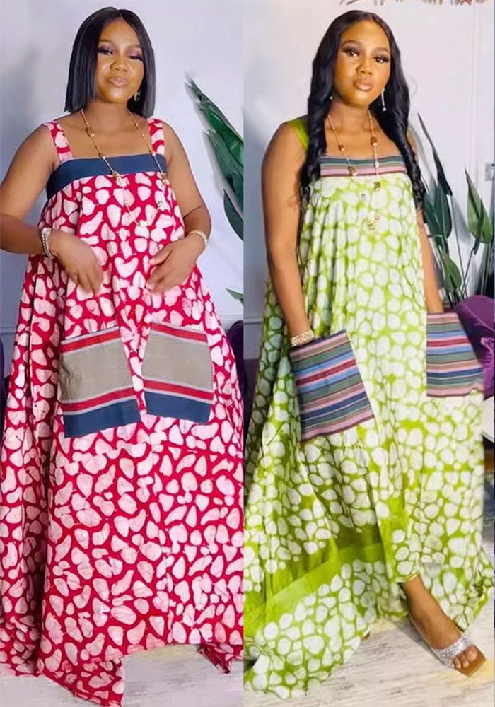 Robe Maxi Loose à Imprimé Multicolore avec Bretelles