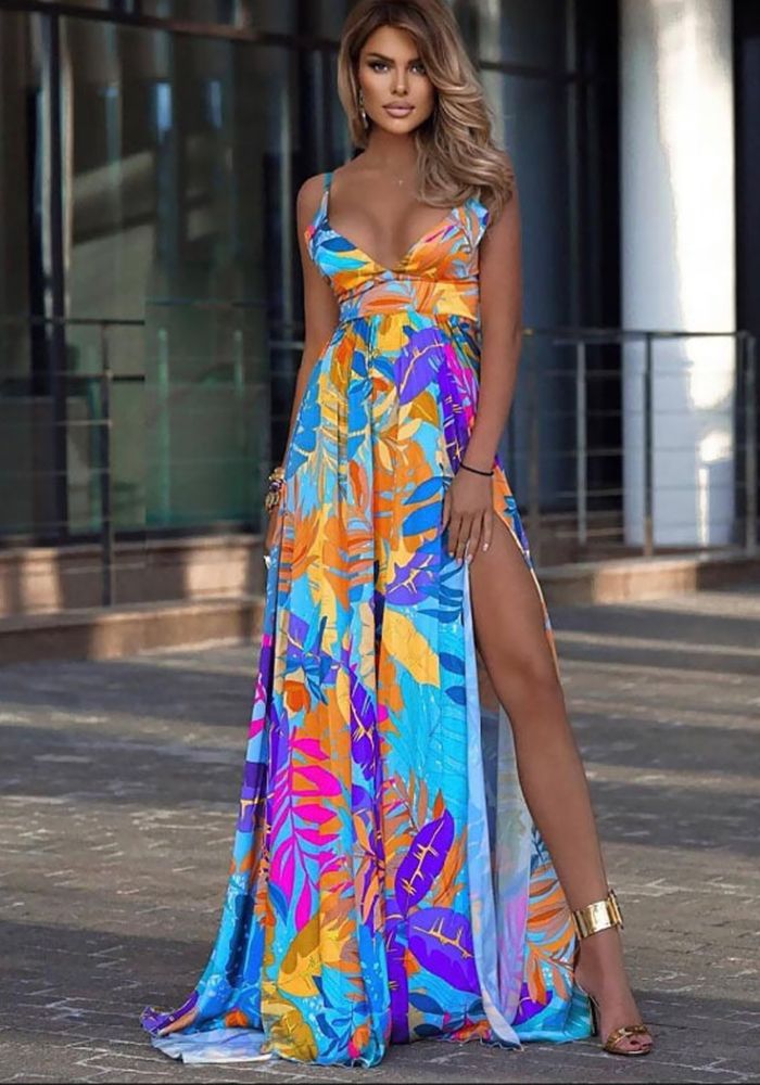 Robe sans bretelles boho à feuilles pour femmes