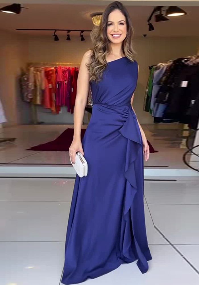 Robe Élégante Chic Épaule Dégagée Slim Taille Solide Couleur Mode Été