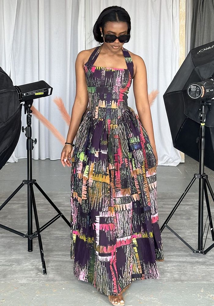 Robe Loose à Col Halter Imprimée pour Femmes