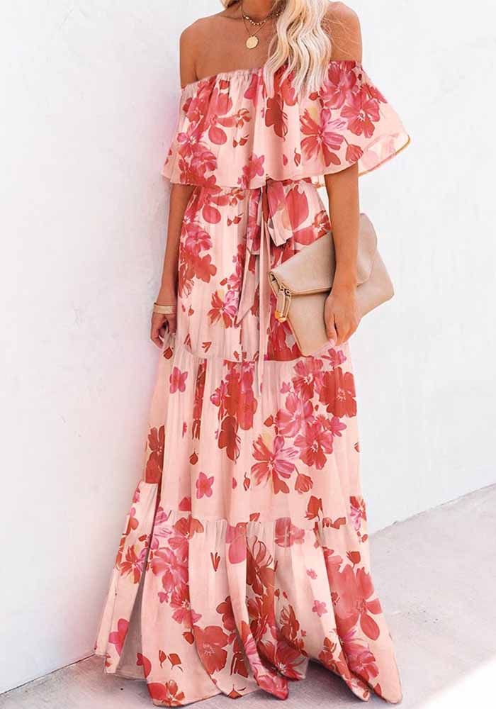 Robe Maxi Femme Imprimée Dégradé Sans Épaules