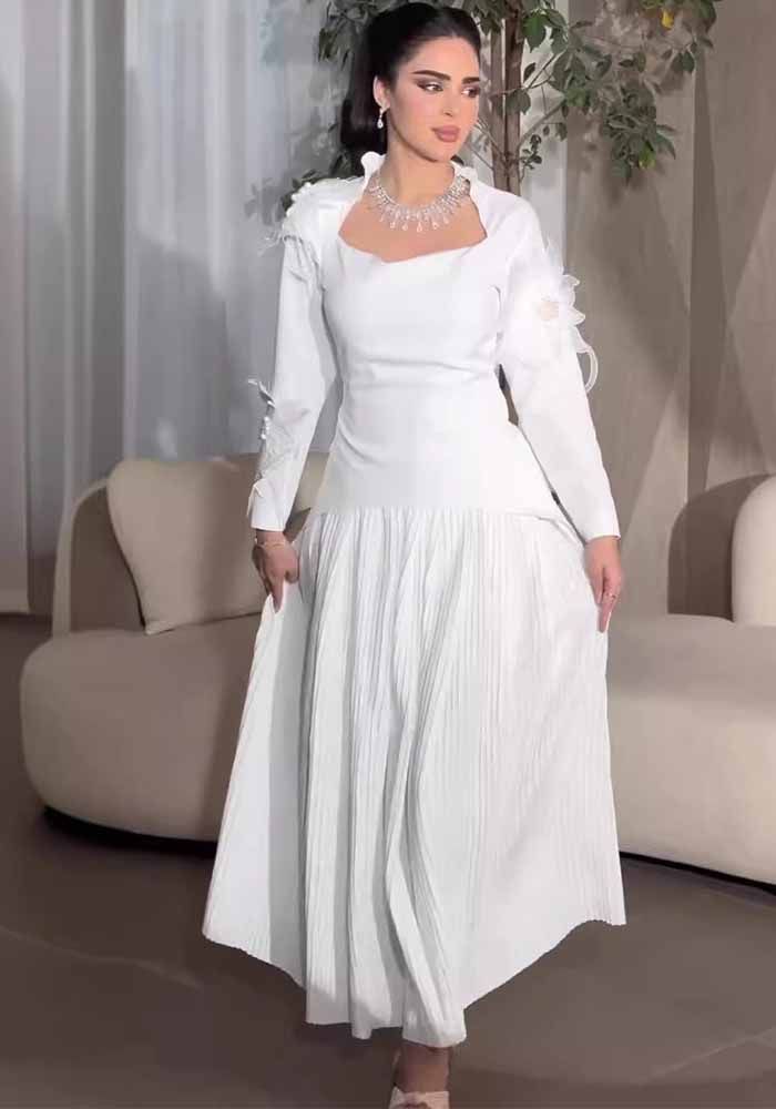 Robe Maxi Élégante à Manches Longues en Fleurs Unies pour Femmes