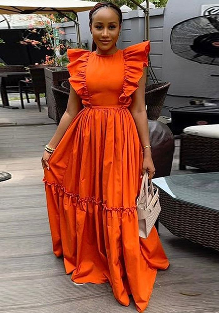 Robe Maxi Chic d'Été à Volants à Manches Courtes pour Femmes