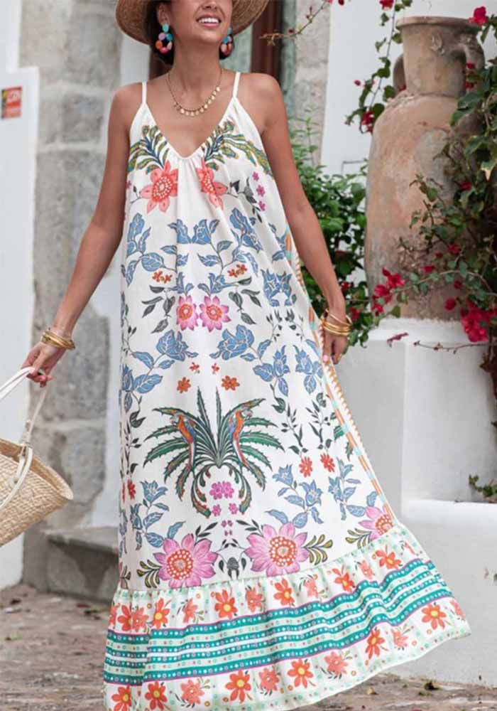 Robe ample à imprimé bretelles pour femmes grandes tailles