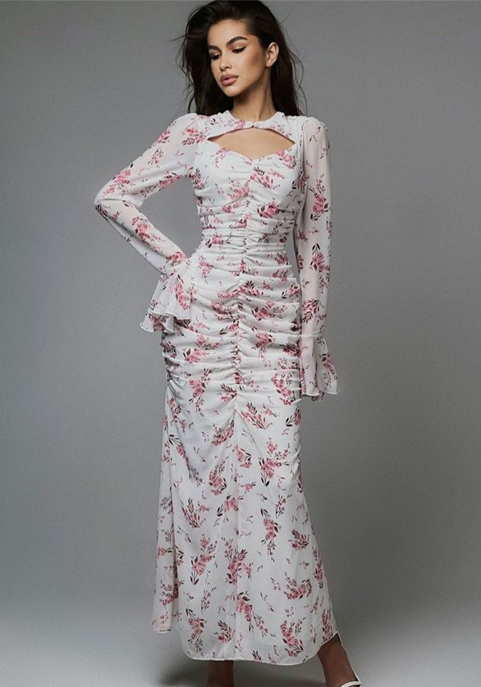 Robe en chiffon imprimée plissée pour femmes
