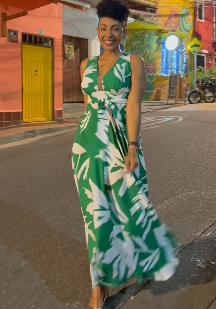 Robe Maxi à Imprimé d'Été pour Femmes avec Lacets