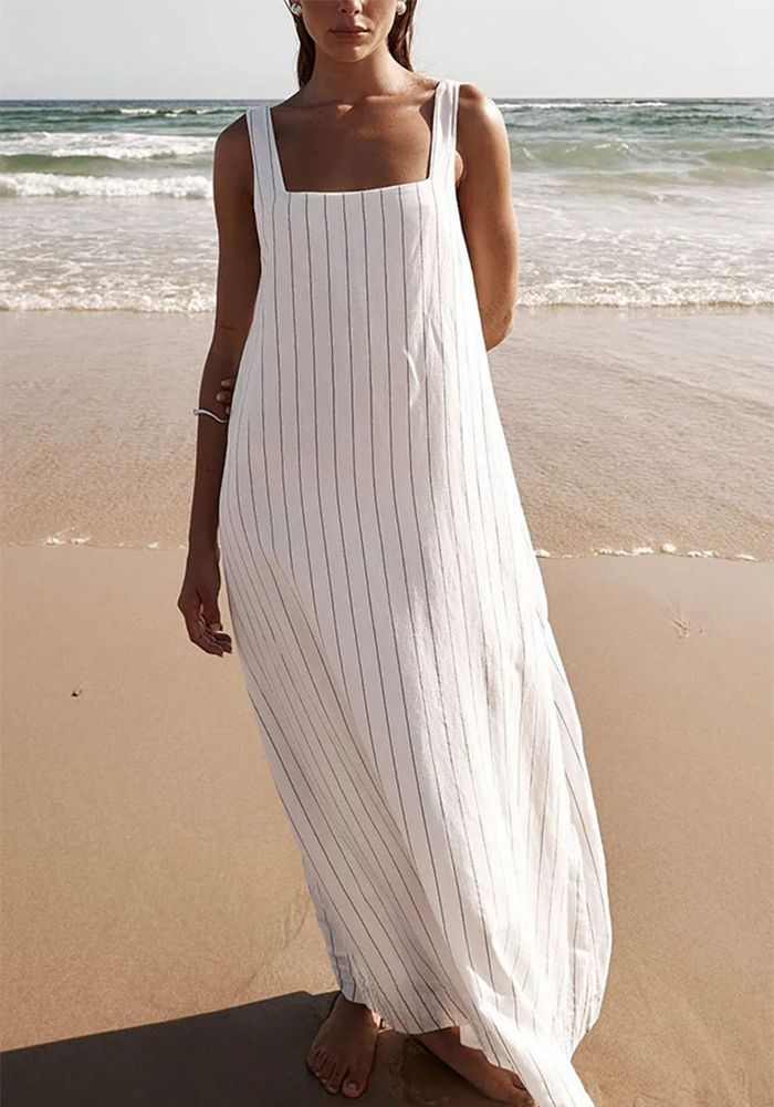Robe sans manches à col carré rayée mode printemps été