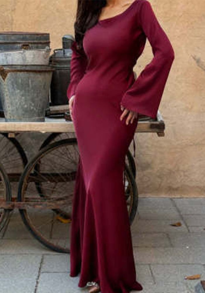 Robe Femme à Col Rond à Manches Longues avec Lacets