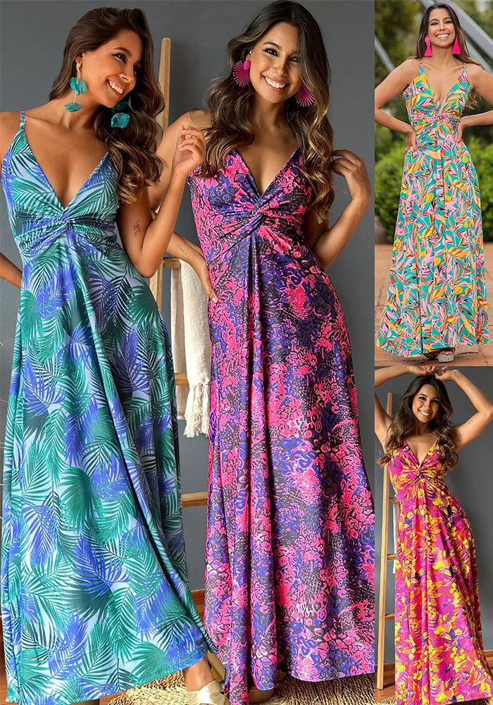 Robe A-Line Élégante Chic Imprimée à Décolleté en V à Bretelles pour Femmes Mode Printemps et Été
