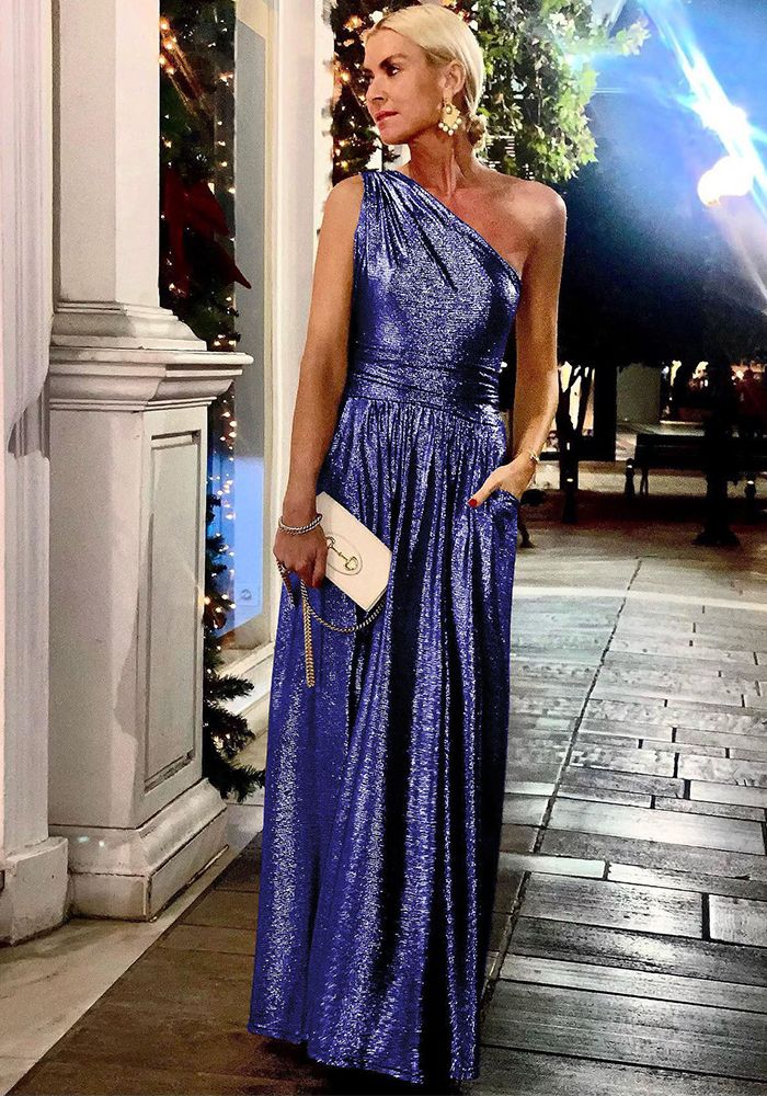 Robe Swing Décontractée à Épaule Dégagée Brillante avec Poches pour le Printemps Été
