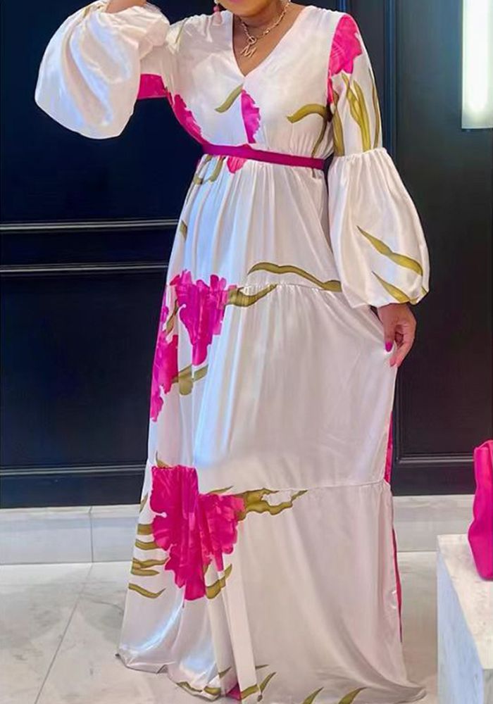 Robe Maxi à Imprimé Floral en Patchwork