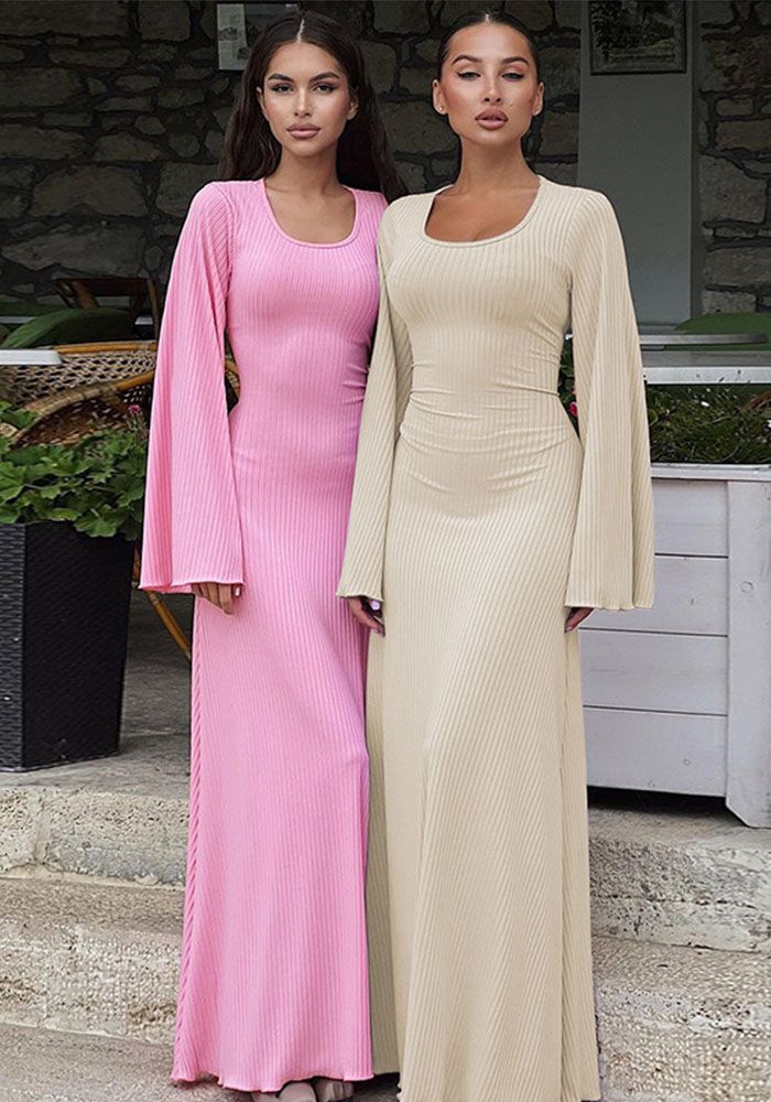 Robe Longue à Manches Longues à Cordon pour Femmes Grande Taille