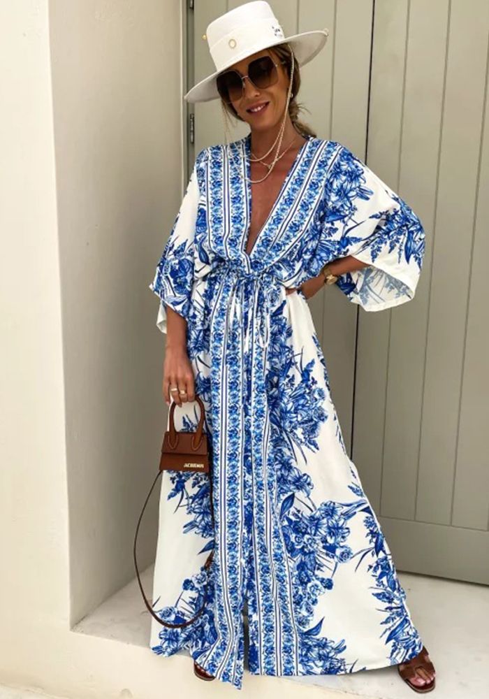 Robe Imprimée à Manches Courtes en V pour Femmes Printemps Été