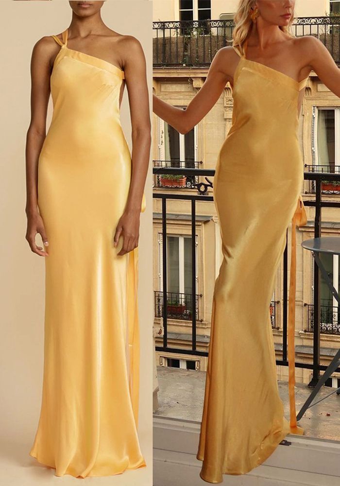 Robe de fête slim à épaule dénudée printemps été mode décontractée en satin