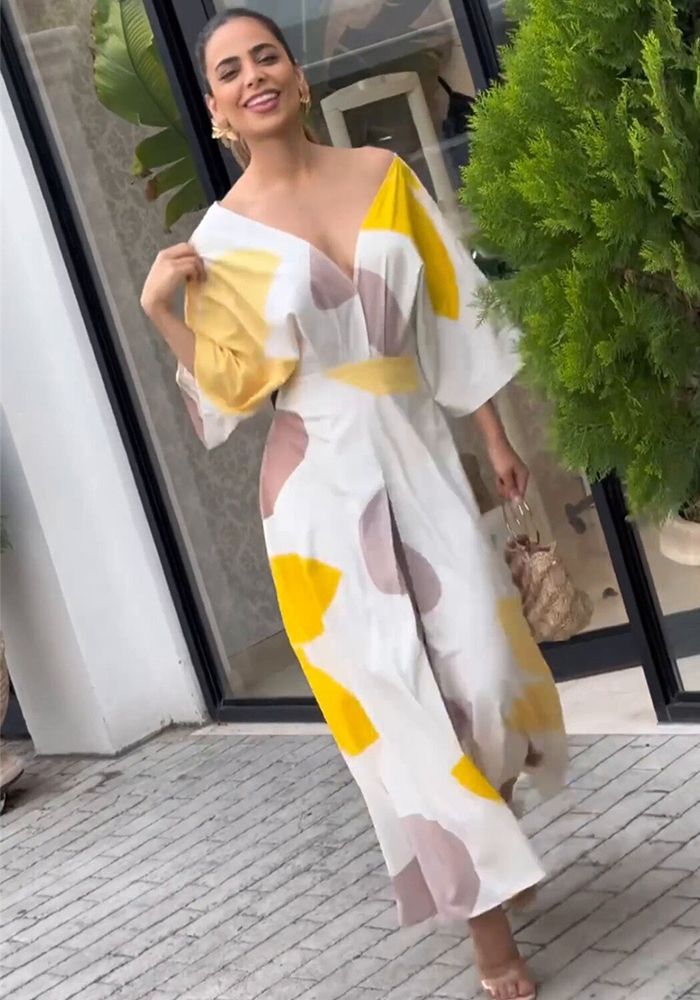 Robe Maxi Élégante à Imprimé V-Neck pour Femmes