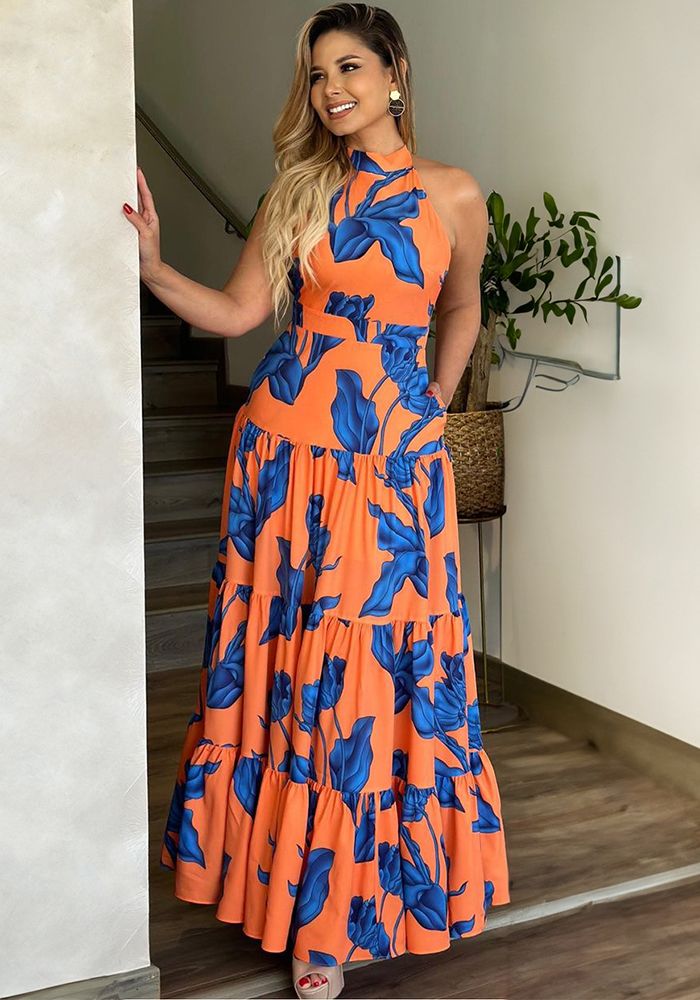 Robe Femme Imprimée à Col Halter