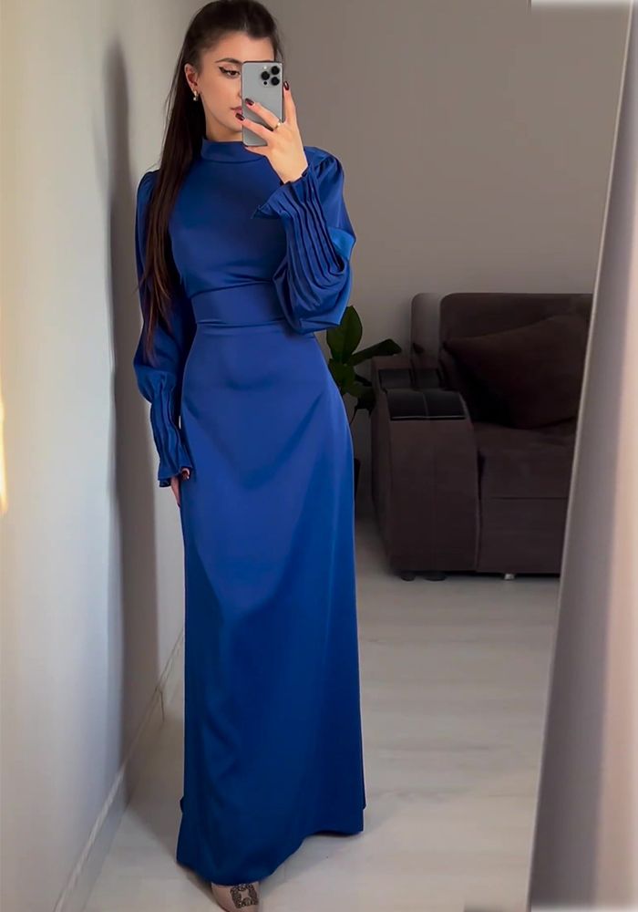 Robe Longue à Lacets Plissée Slim Taille Automne