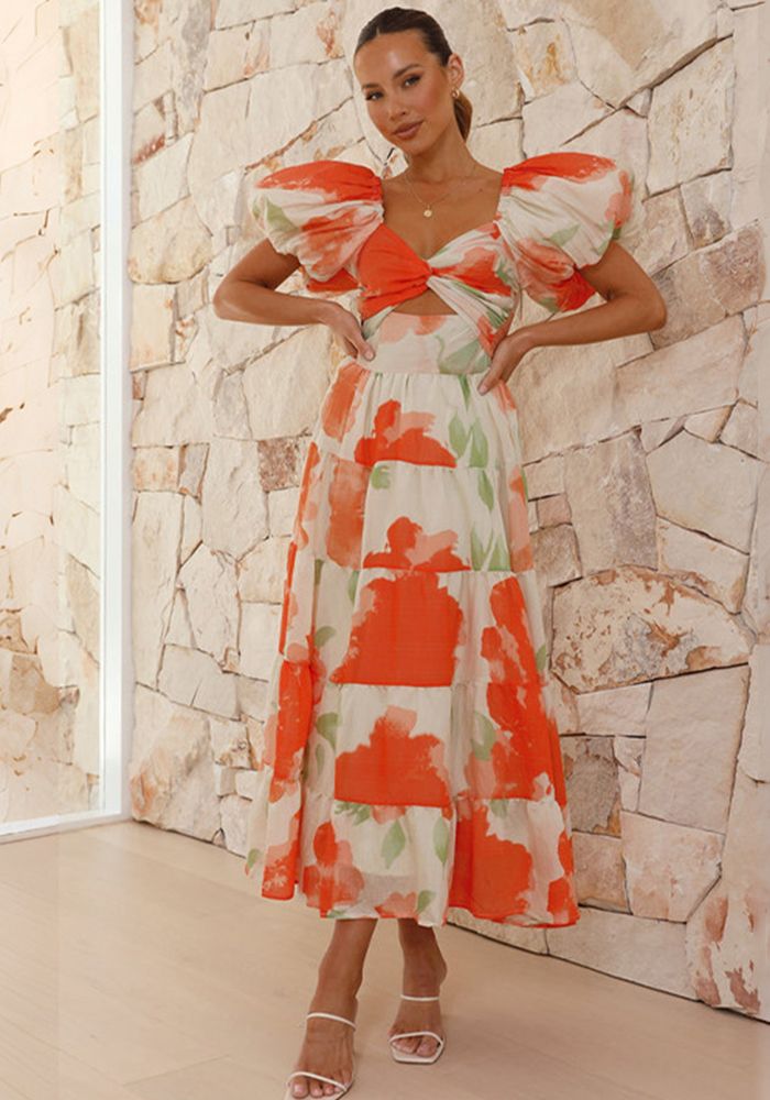 Robe Femme à Manches Bouffantes Imprimée
