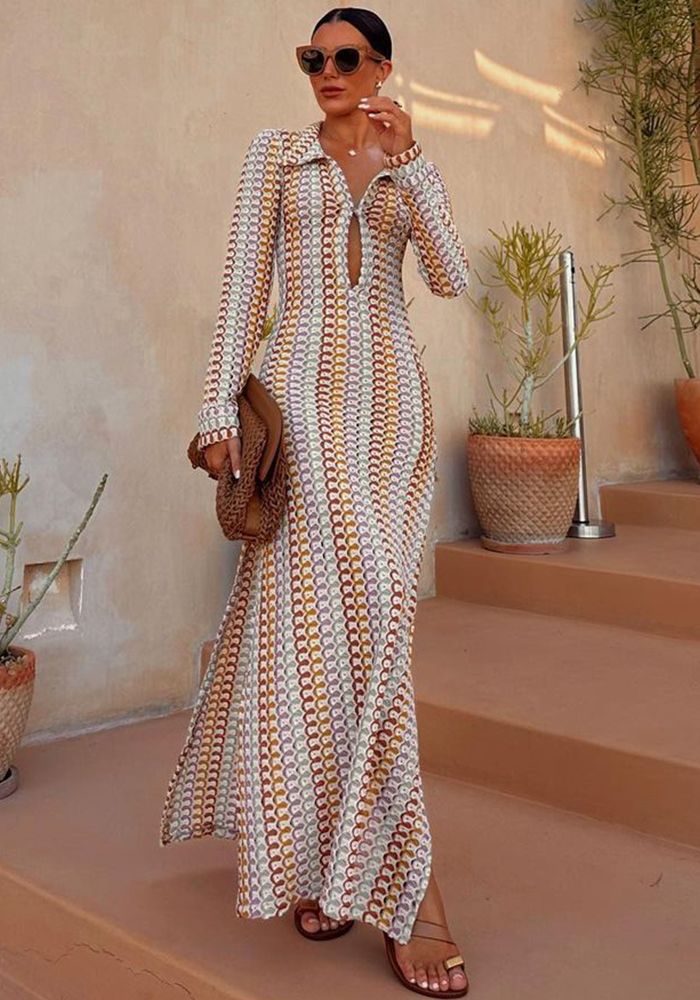 Robe longue à décolleté en V ajouré pour femmes