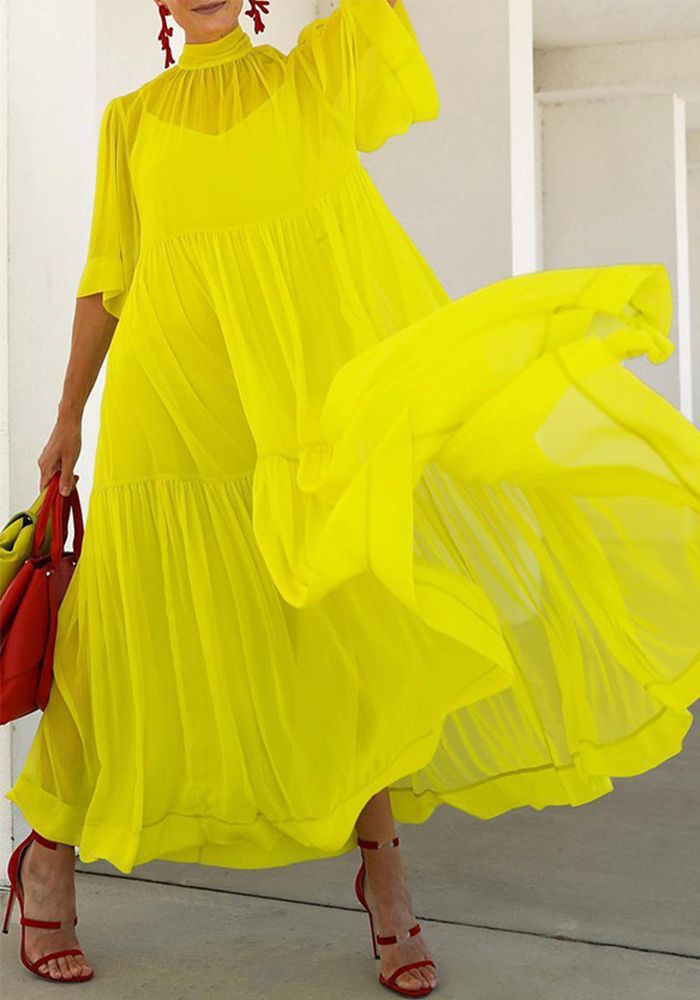 Robe maxi à manches courtes en chiffon pour femmes avec patchwork