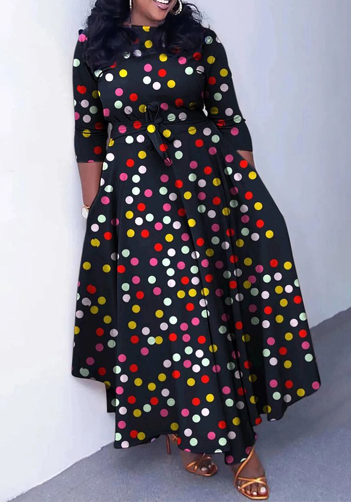 Robe Swing Élégante Ceinturée Slim Taille Plus Size Femme Automne