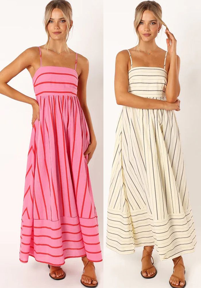 Robe décontractée sans manches à rayures et dos nu