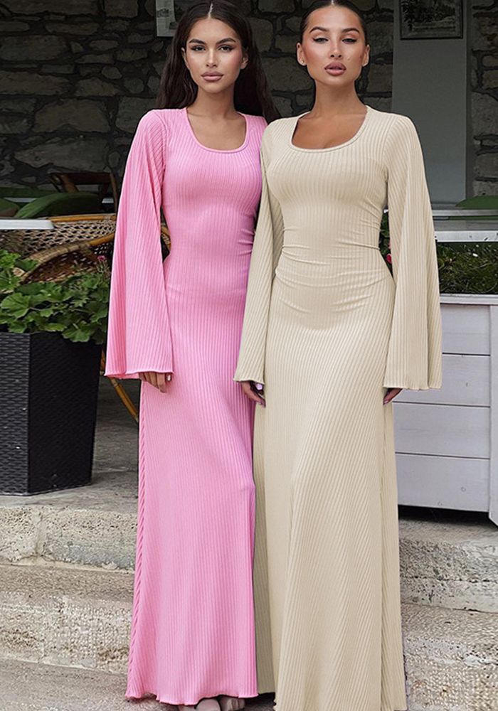 Robe Longue à Manches Longues en Dentelle U-Cou Ample pour Femmes en Automne
