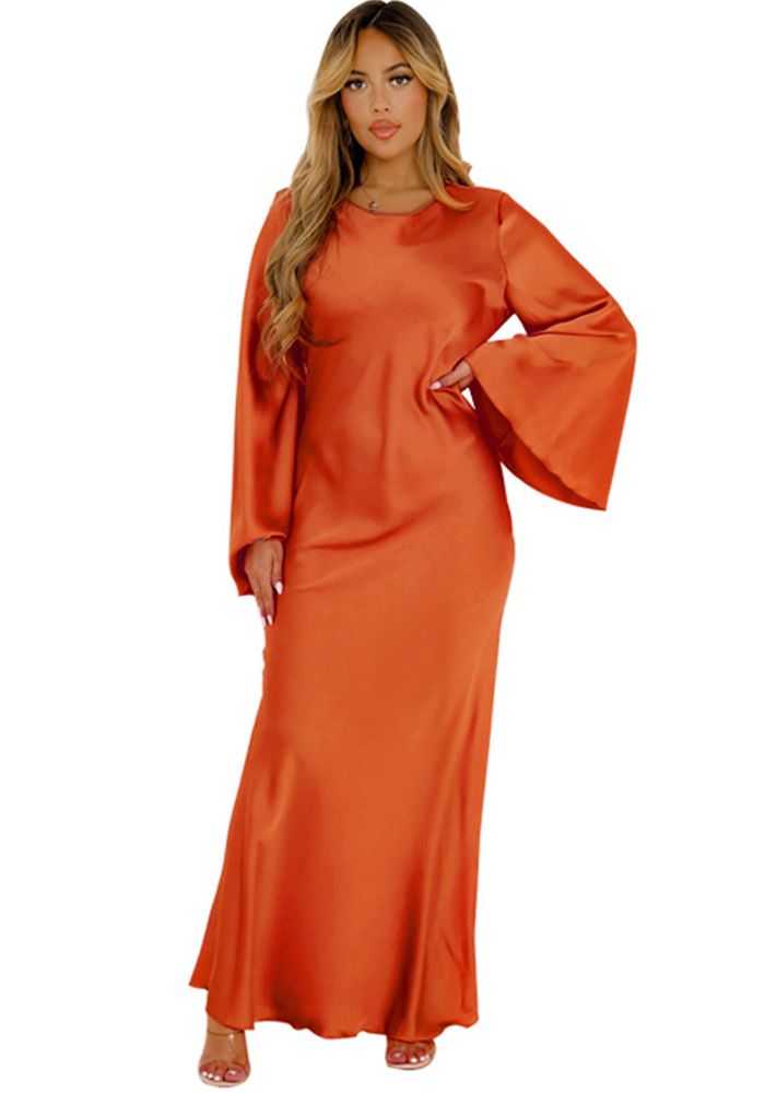 Robe Longue Satinée Unie Élégante pour Femme