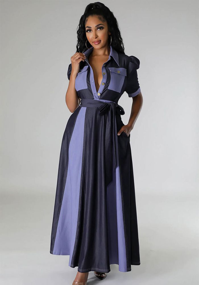 Robe décontractée à manches courtes et à contraste de couleurs pour femmes