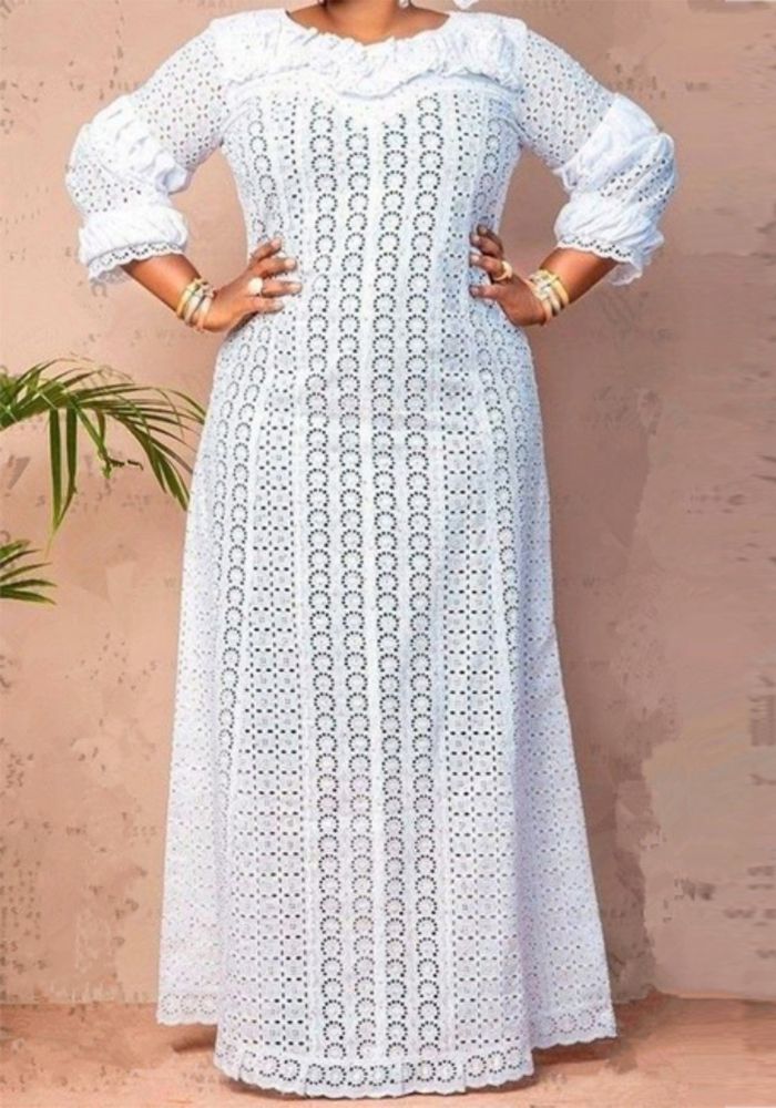 Robe Maxi Creuse en Dentelle Grande Taille pour Femmes