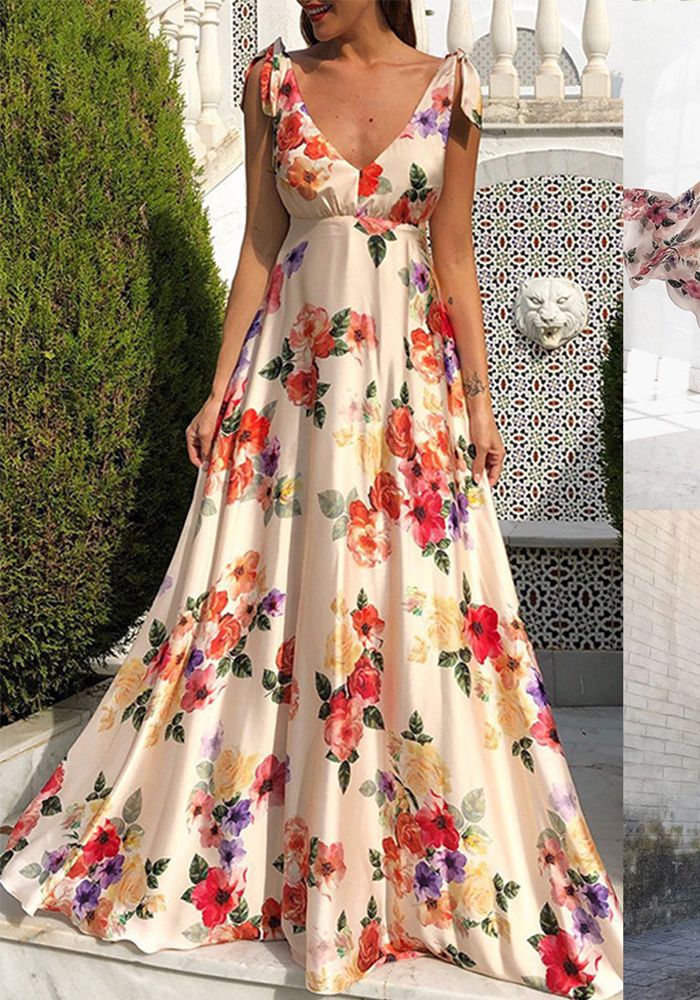 Robe Longue Sans Dos Imprimée Sans Manches pour Femmes