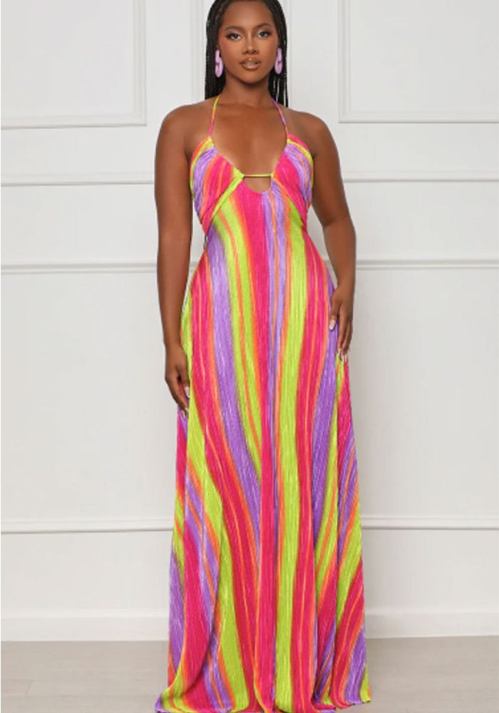 Robe Maxi Décontractée à Imprimé pour Femmes d'Été