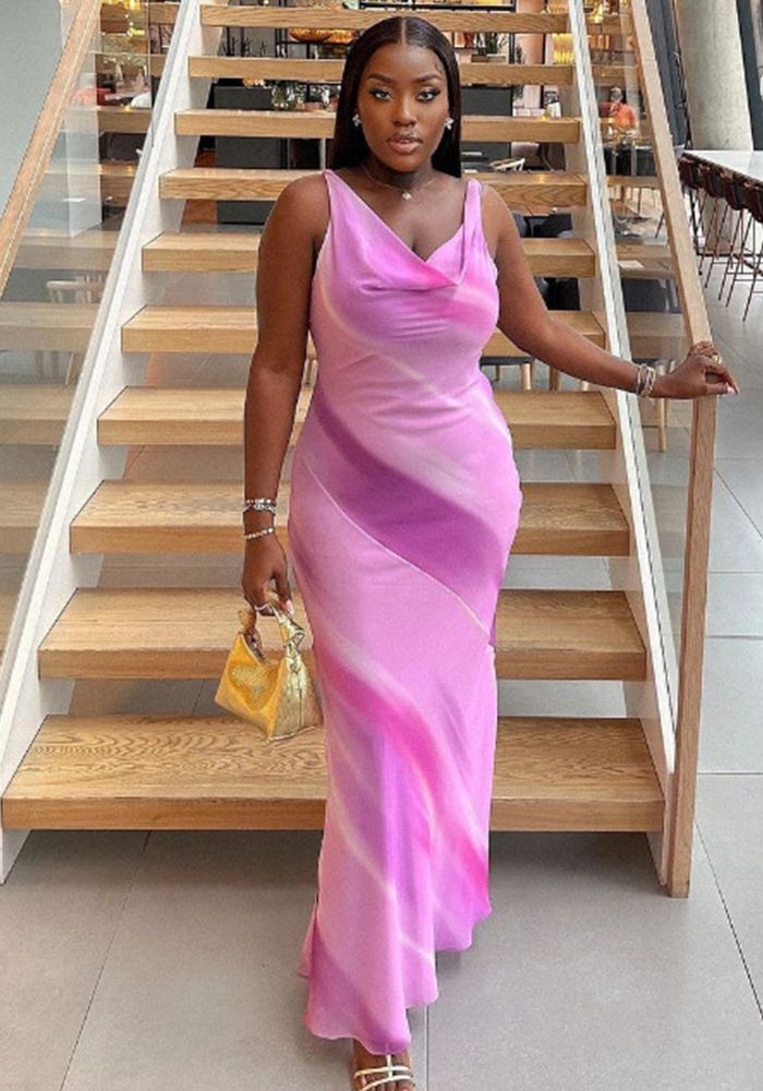 Robe de Soirée Longue à Imprimé Chic Élégant pour Femme