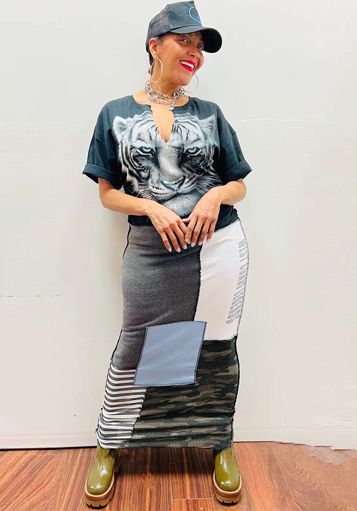 Robe Longue à Manches Courtes Imprimée pour Femmes