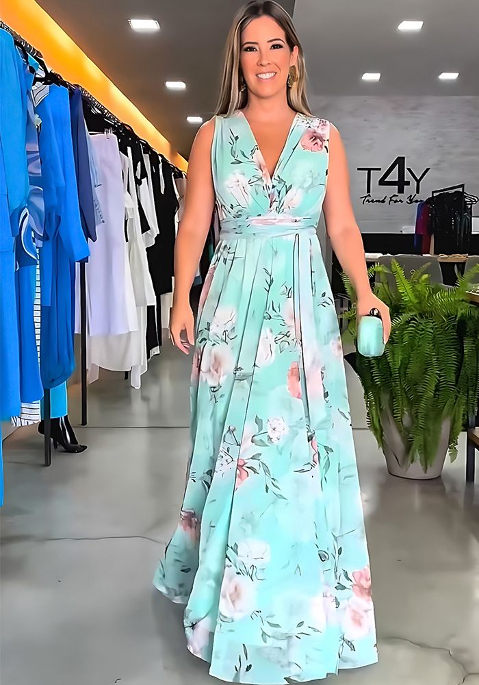 Robe élégante en chiffon sans manches imprimée pour femmes d'été