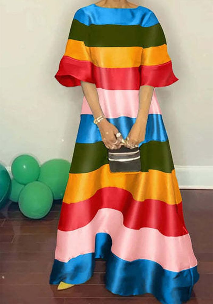 Robe imprimée rayée pour femmes