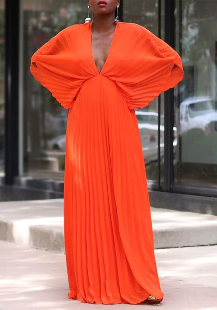 Robe Plissée Décontractée à Manches Chauve-Souris V-Cou pour Femmes Grande Taille d'Été