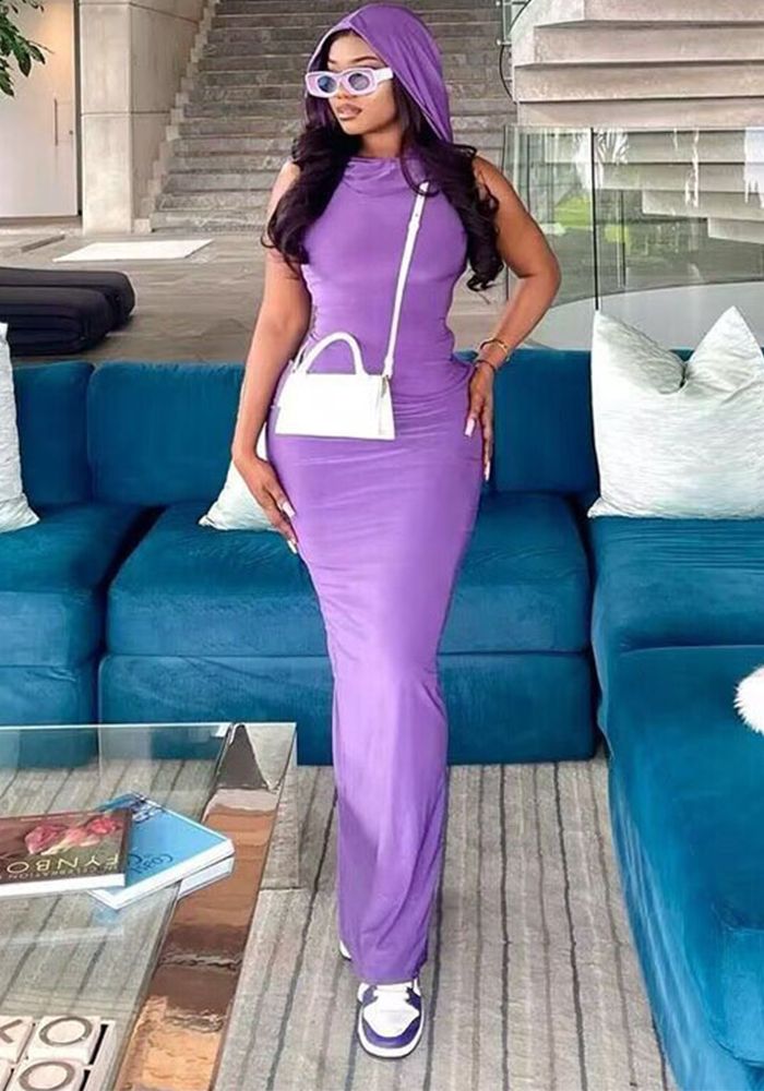 Robe moulante sans manches à capuche unie pour femmes d'été