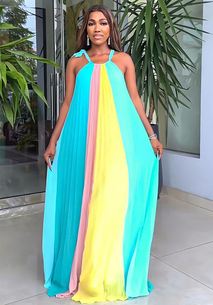 Robe Plissée Sans Manches Dos Nu Femme