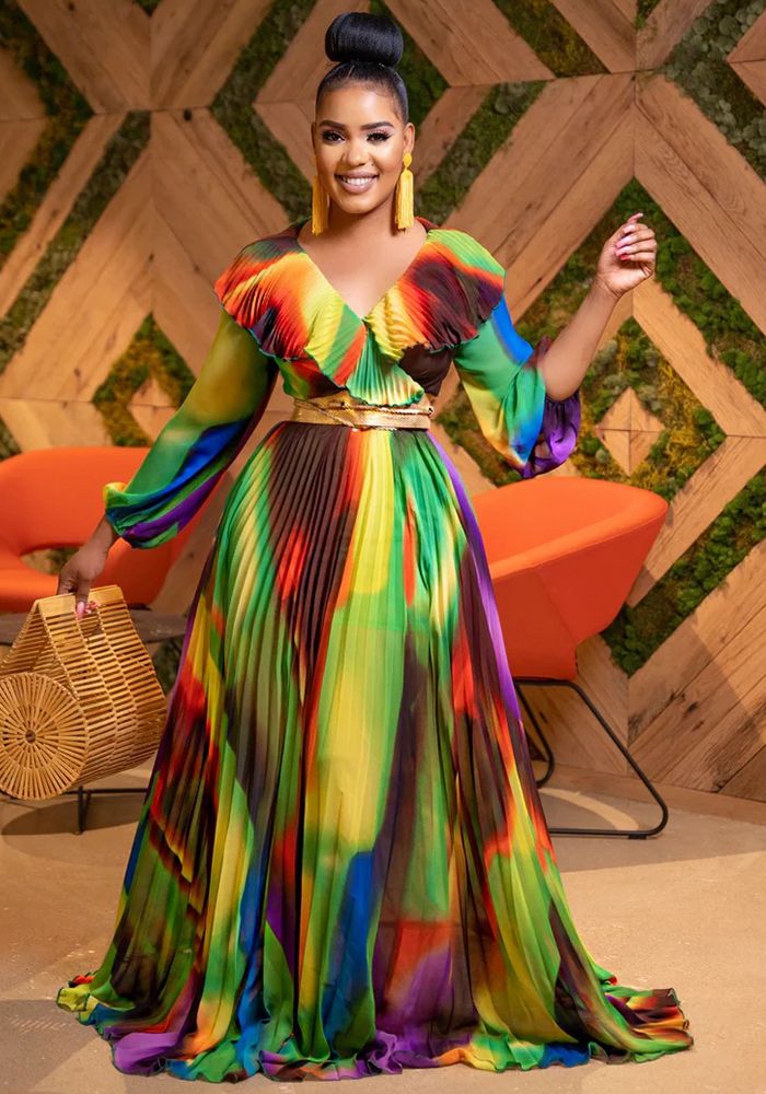 Robe Plissée à Volants Femme Col V