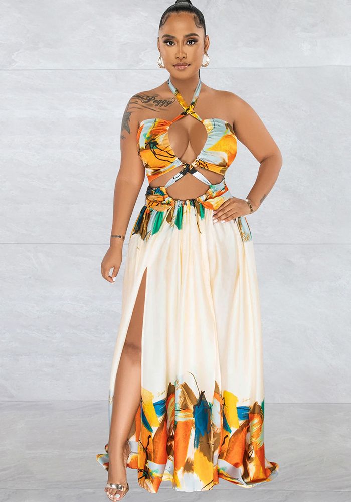 Robe Maxi Sans Manches à Couleurs Contrastées pour Femmes