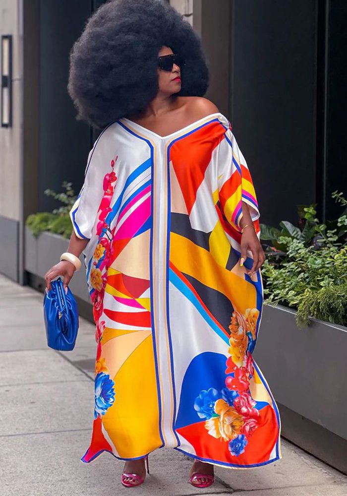 Robe Décontractée Ample à Imprimé V Col Stylée pour Femmes