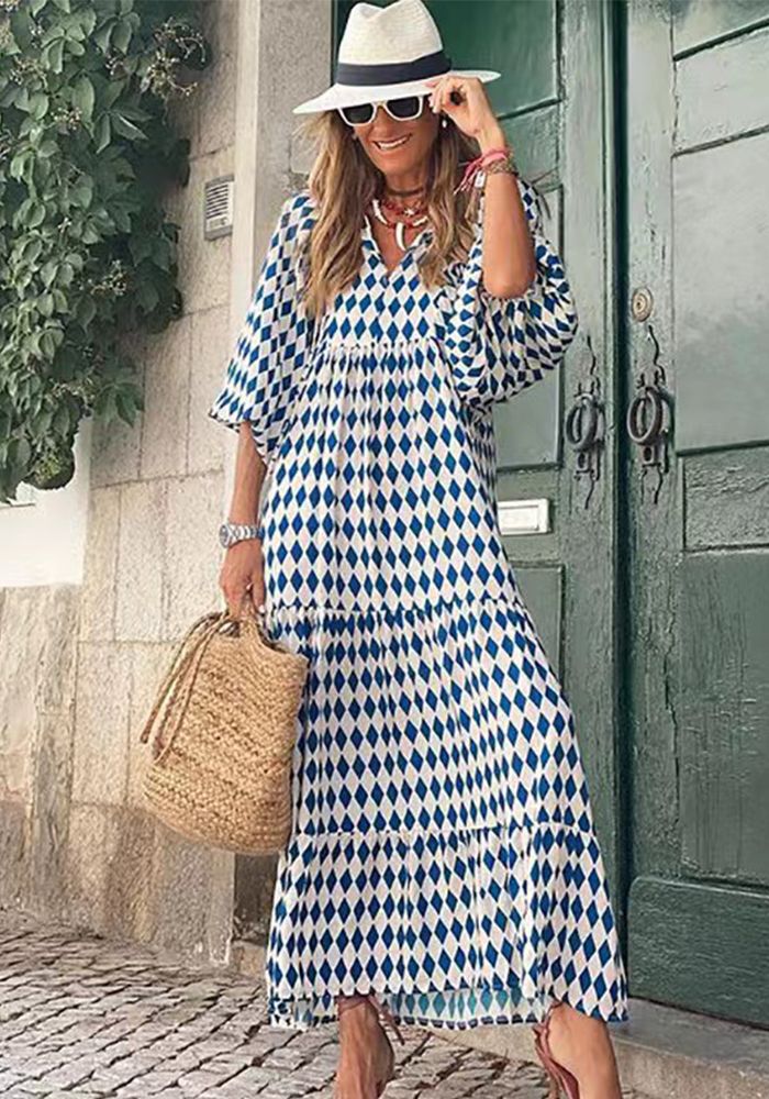 Robe d'été géométrique à manches bouffantes pour femmes