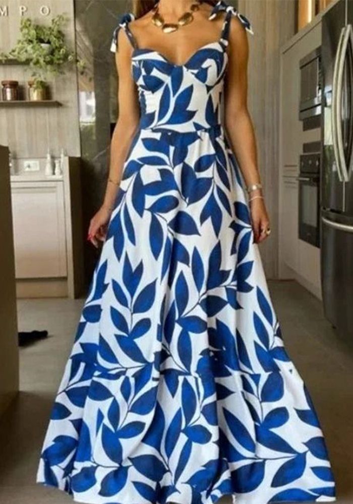 Robe Longue Imprimée Chic à Taille Haute pour Femmes Printemps