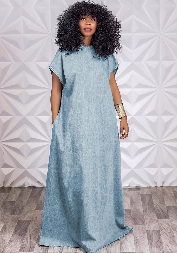 Robe en Jean Longue Vintage Loose Profond V Dos Nu