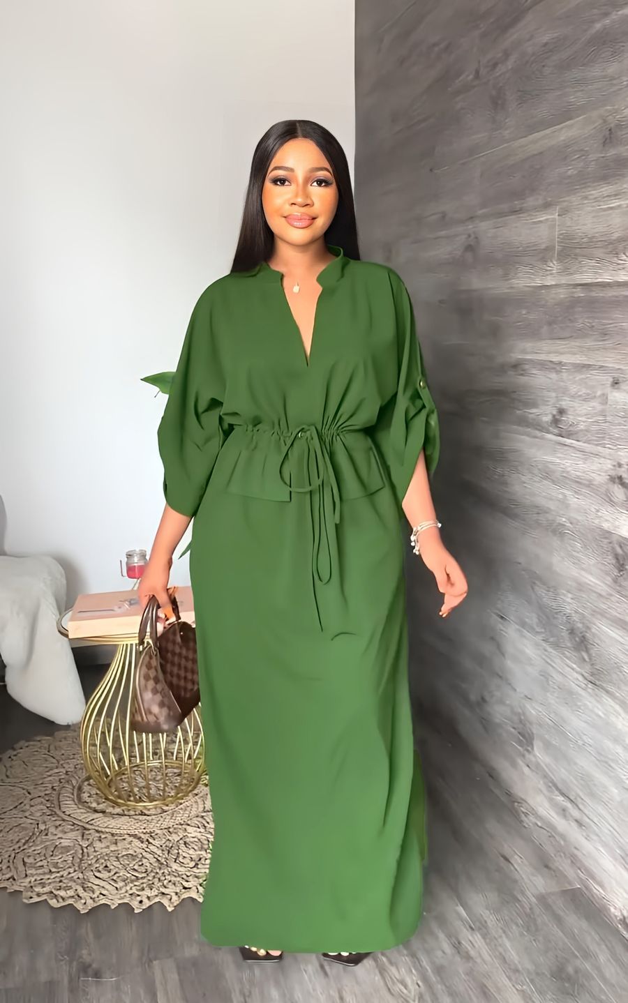 Robe Longue d'Été Décontractée à Fente Latérale et Taille Ample