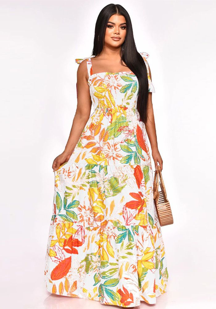 Robe de Plage Sans Épaules à Manches Courtes pour Femmes avec Imprimé à Nouer